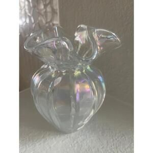 Fenton opalescent Heavy Ribbed Pattern  7"  Vase  -  Ruffled Top